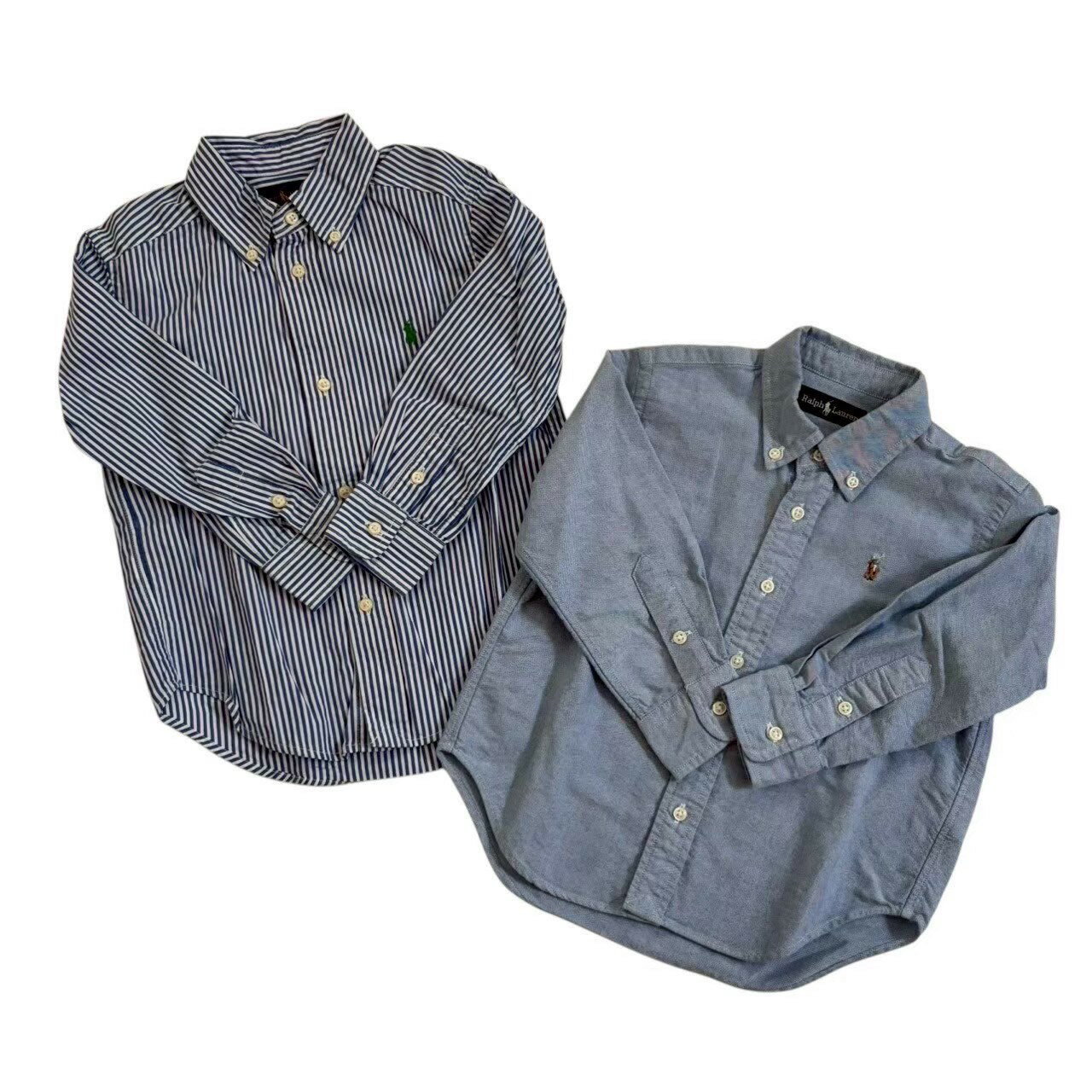 Rakuten - ［中古］Ralph Lauren ラルフローレン ワイシャツ2枚セット 青 ブルー ストライプ ボーダー 無地 ワンポイント キッズ サイズ3/3T 100cm