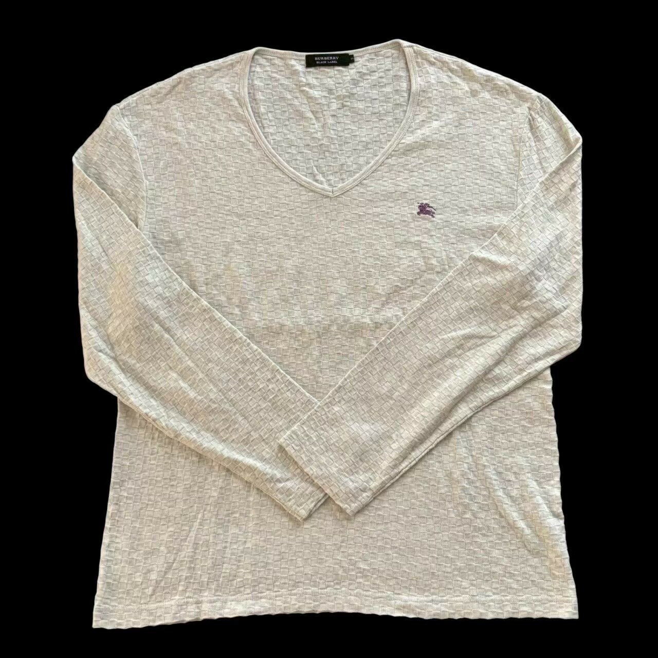Rakuten - ［中古］BURBERRY バーバリーブラックレーベル Vネック長袖シャツ グレー Vネック ワンポイント 総柄 メンズ サイズ3 Lサイズ