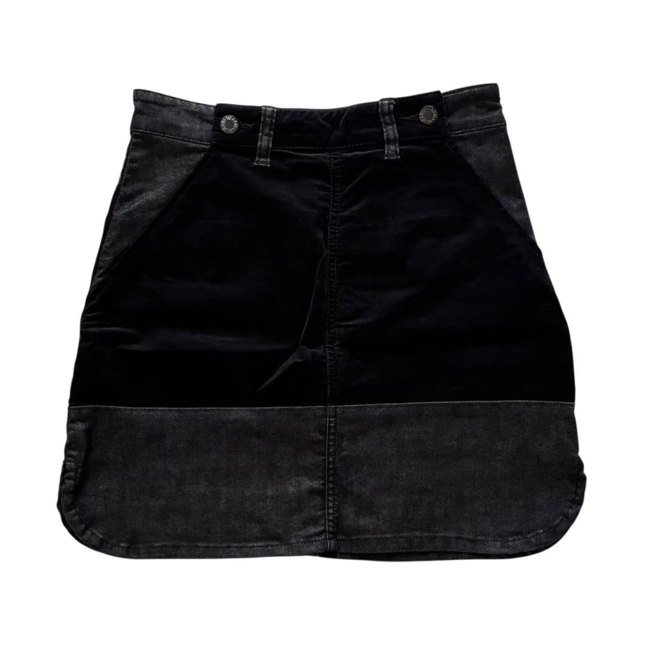 乐天商城 - ［中古］ARMANI JEANS アルマーニジーンズ スカート レディース サイズ38 ブラック 黒 膝上丈 デニム コーデュロイ 異素材切替 サイドスリット ファスナー付き ポケットあり カジュアル きれいめ 大人コーデ