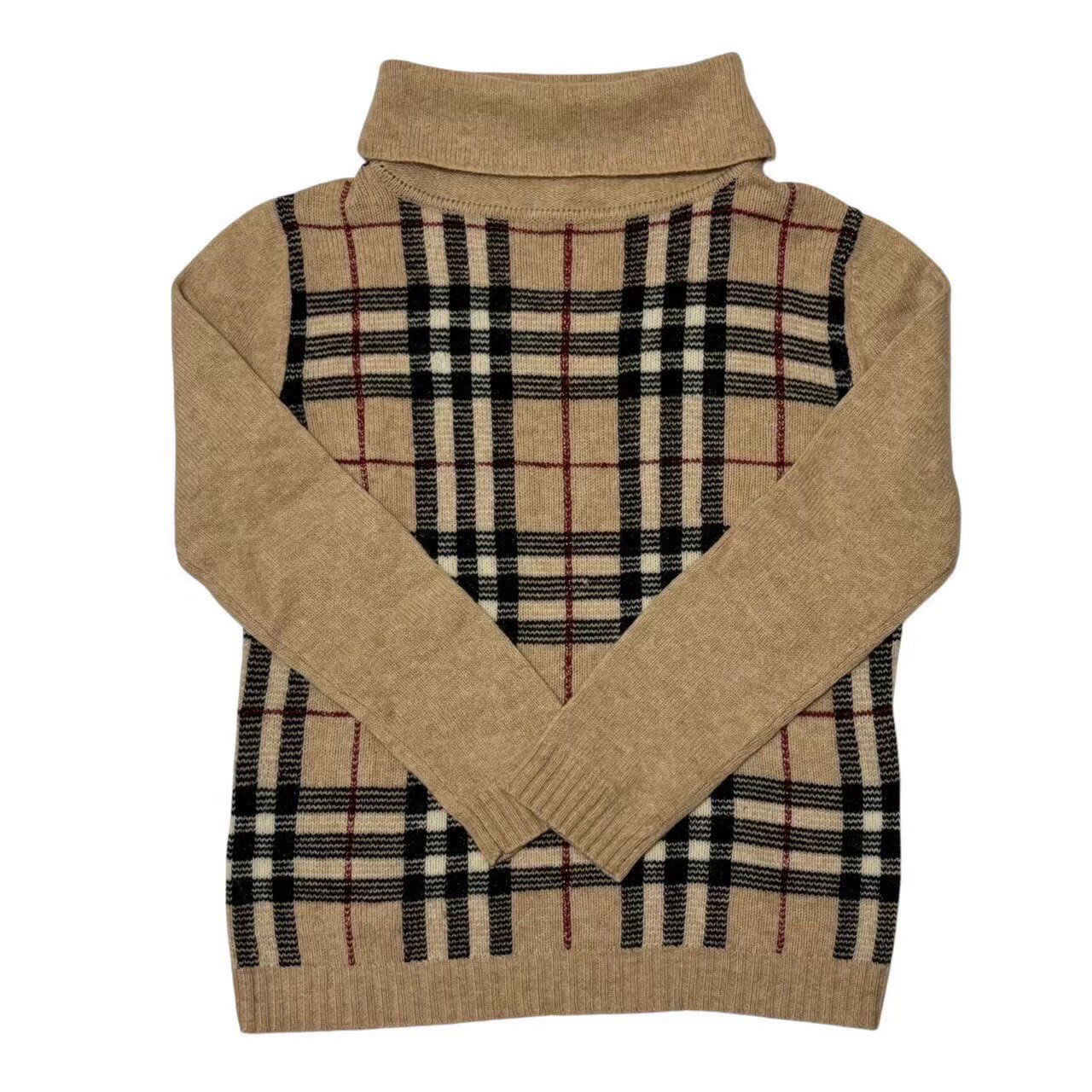 ［中古］BURBERRY LONDON バーバリー ロンドン ハイネック セーター レディース サイズ40 ベージュ チェック柄 ラメ入り 長袖 ウール キャメル きれいめ カジュアル 上品 定番 人気 日本サイズ: 11号〜13号（Lサイズ〜XLサイズ相当）