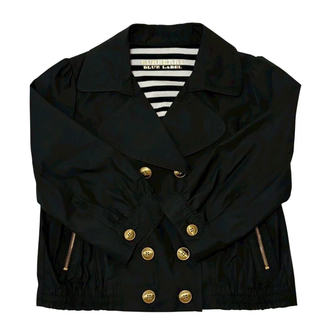 Rakuten - ［中古］BURBERRY BLUE LABEL バーバリー ブルーレーベル ショート丈 ジャケット レディース サイズ38 ブラック ゴールドボタン Vネック ダブルボタン ポケット付き 上品 ゴージャス きれいめ カジュアル　レディース9号〜11号（Mサイズ相当）