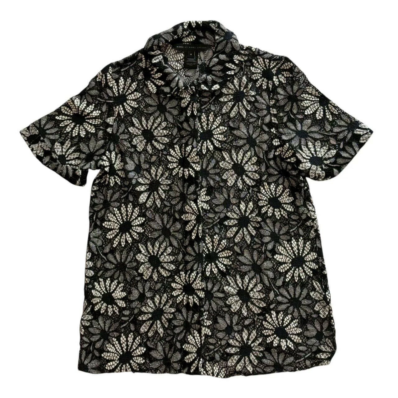 Rakuten - ［中古］MARC BY MARC JACOBS マークジェイコブス シースルーブラウス 黒 白 ブラック ホワイト 半袖シャツ レディース サイズ0 XSサイズ