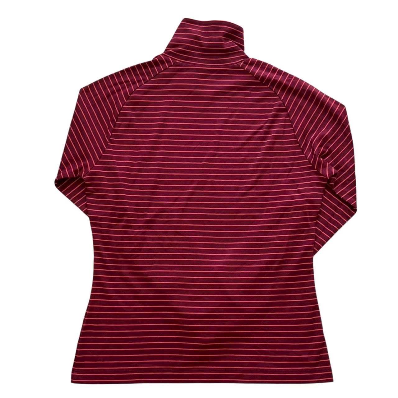 ［中古］NIKE ナイキ モックネック長袖シャツ 赤系 レッド系 ボーダー ゴルフ 趣味 スポーツ モックネック シャツ レディース Lサイズ