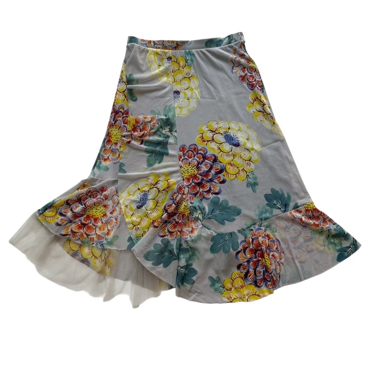 Rakuten - ［中古］VIVIENNE TAM ヴィヴィアンタム ロングスカート グレー マルチカラー スカート レース 巻きスカート風 レディース サイズ0 Sサイズ