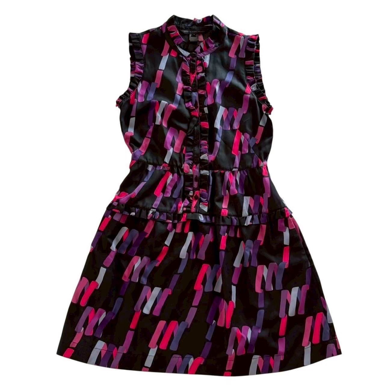 Rakuten - ［中古］MARC BY MARC JACOBS マークジェイコブス ノースリーブワンピース 黒 紫系 ブラック パープル系 フリル ノースリーブ ワンピース レディース サイズ4 Mサイズ