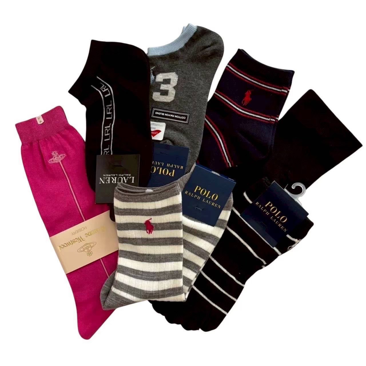 Rakuten - ［未使用］POLO Ralph Lauren ポロ ラルフローレン Vivienne Westwood ヴィヴィアン・ウエストウッド LANVIN ランバン 靴下7点セット 黒 ピンク グレー 白 ブラック ホワイト 五本指ソックス くるぶし レディース 22〜24cm