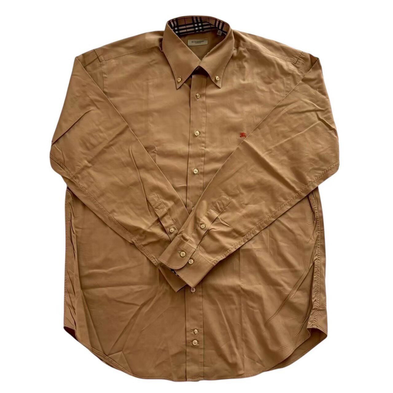 Rakuten - ［中古］BURBERRY バーバリー ロゴ入りシャツ 茶 ワイシャツ 無地 ロゴ入り メンズ Lサイズ