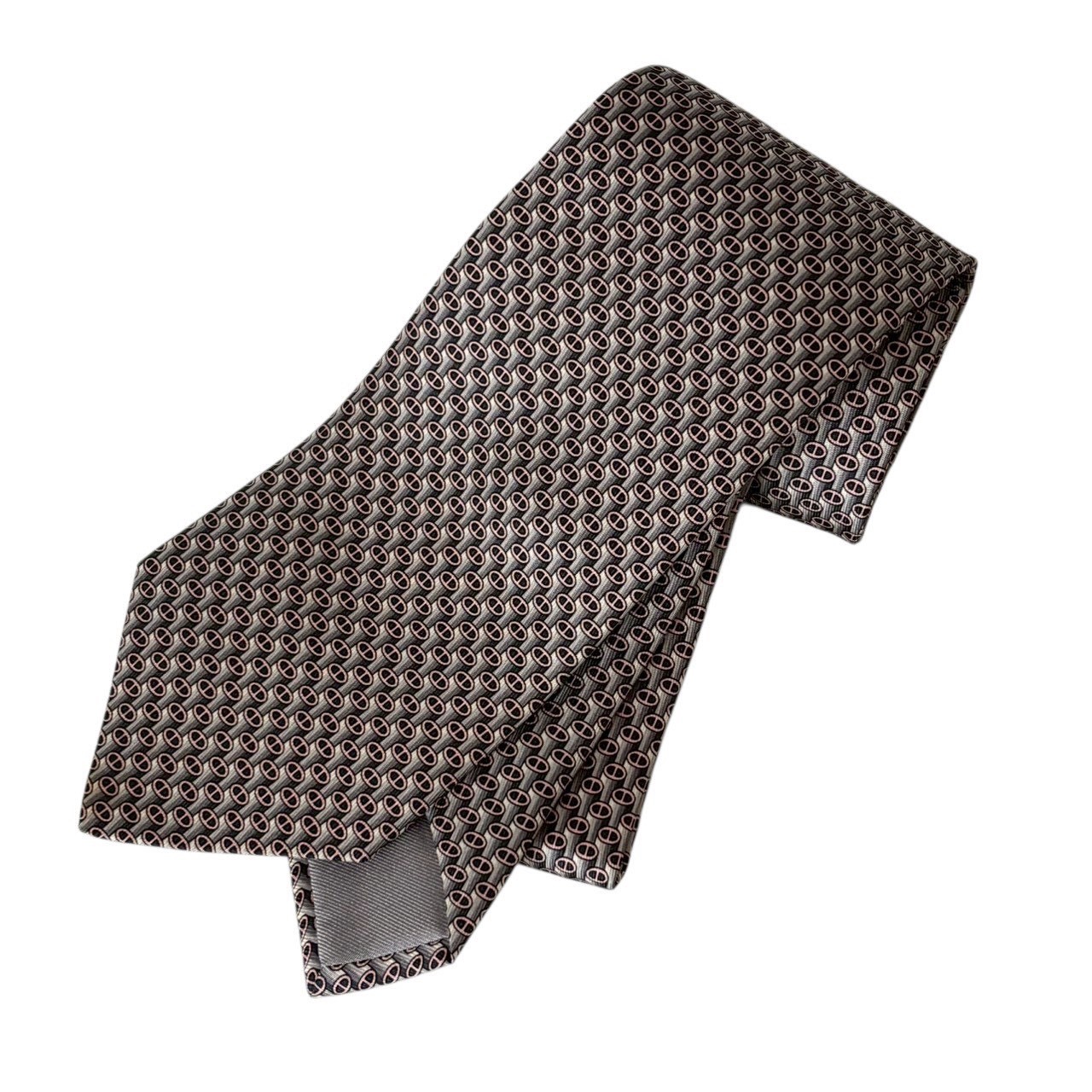 Rakuten - ［中古］HERMES エルメス ネクタイ グレー ピンク フランス製 ビジネス スーツ 仕事 小物 シルク メンズ