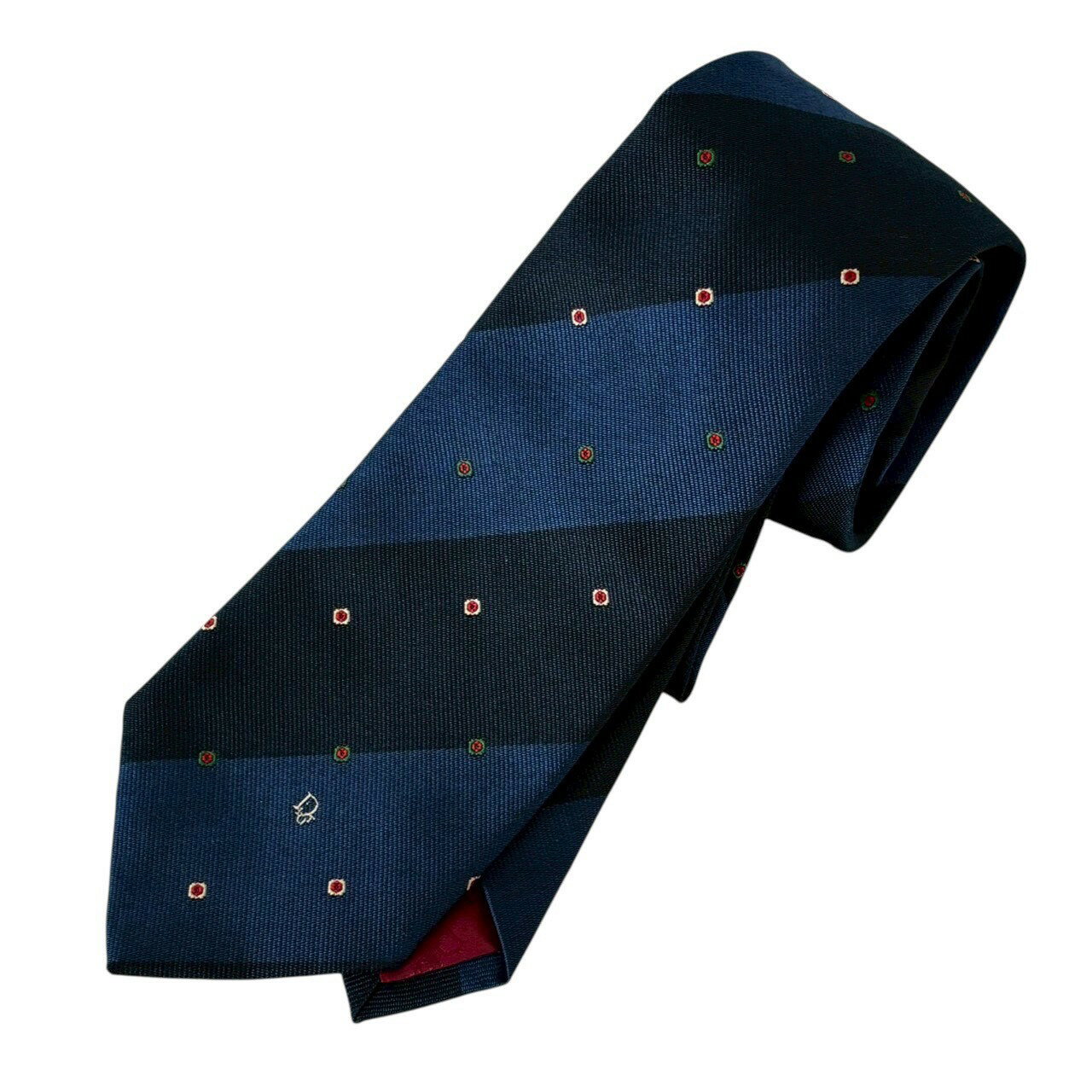［中古］Christian Dior クリスチャンディオール ネクタイ 紺 青 ネイビー ブルー ストライプ 父の日 プレゼント 高級 ビジネス スーツ 仕事 小物 シルク メンズ