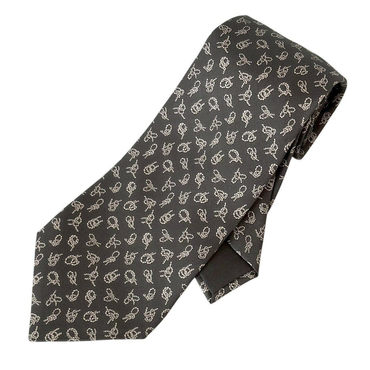 Rakuten - ［中古］HERMES エルメス ネクタイ グレー ロープ モチーフ 父の日 プレゼント 高級 ビジネス スーツ 仕事 小物 シルク メンズ