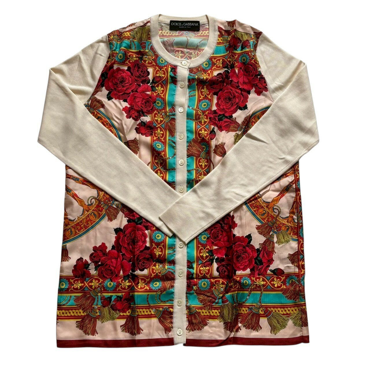 Rakuten - ［中古］DOLCE&GABBANA ドルチェ&ガッバーナ カーディガン 白 赤系 マルチカラー 羽織 上着 花柄 フラワー シルク レディース サイズ40 Lサイズ