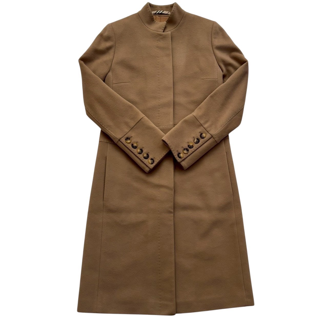 乐天商城 - ［中古］BURBERRY バーバリー ロングコート レディース UK8 M L相当 ウール カシミヤ ベージュ ノーカラー スタンドカラー フードなし 上品 高級 アウター 秋冬 通勤 通学 ブランド 無地 シンプル 防寒着