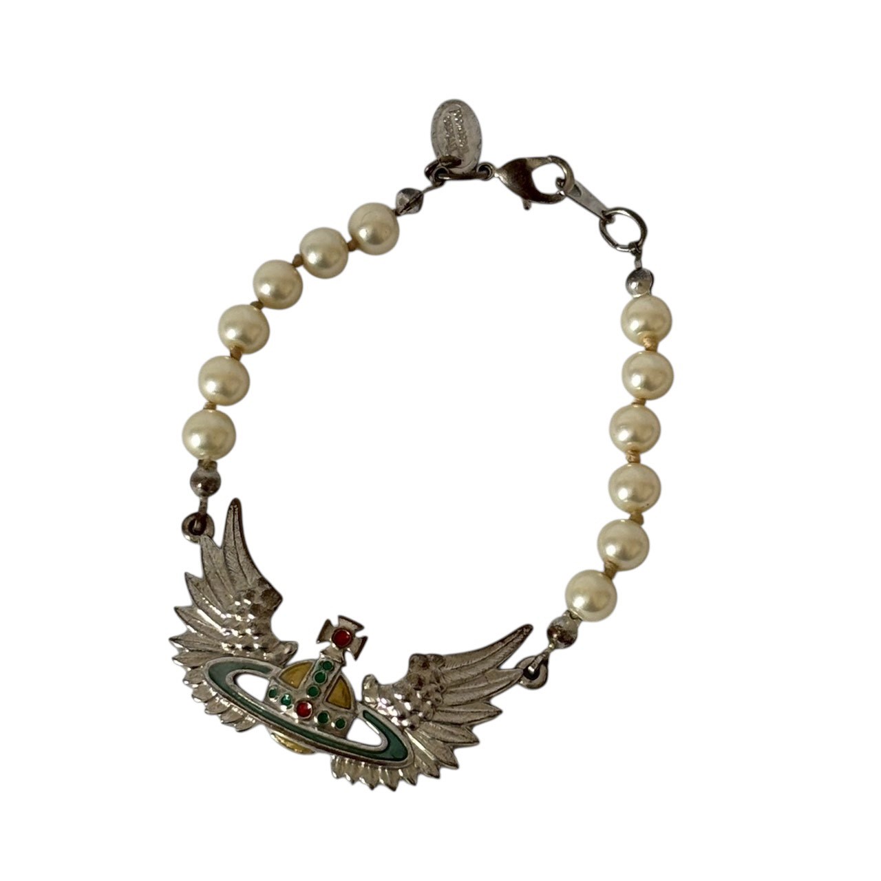 乐天商城 - ［中古］Vivienne Westwood ヴィヴィアンウエストウッド ヴィヴィアン パールブレスレット ORB オーブ カラーストーン付き シルバー レディース アクセサリー ブレスレット ゴシック ロック系 金属製 ブランド 小物