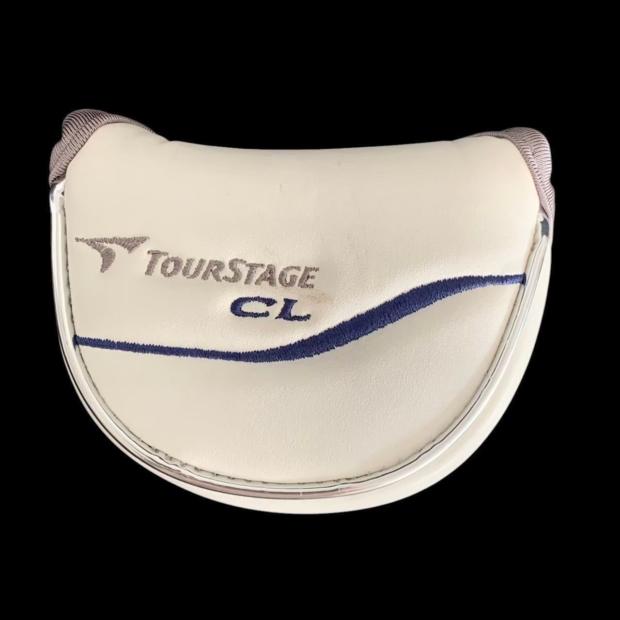 樂天商城 - ［中古］BRIDGESTONE ブリヂストン ツアーステージ ゴルフ 趣味 スポーツ ヘッドカバー パター マレット ホワイト 白 PUレザー 刺繍 ロゴ マジックテープ