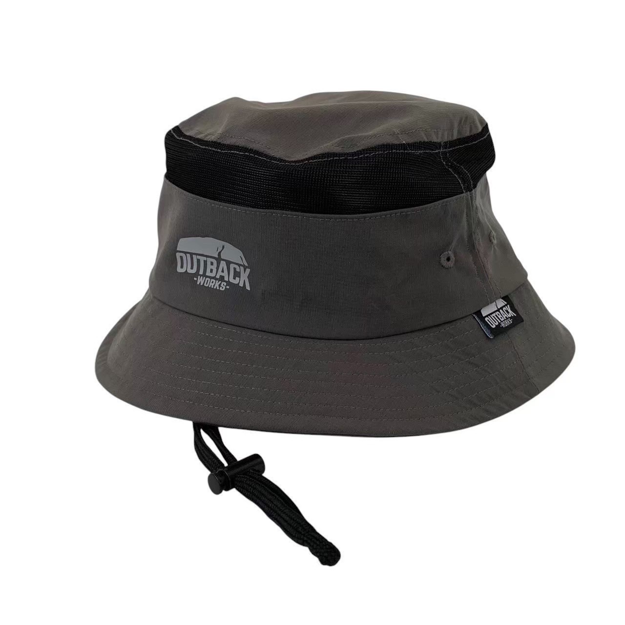 樂天商城 - ［中古］OUTBACK WORKS アウトバック しまむら 帽子 バケットハット バケハ グレー ポリエステル 100% メッシュ 59cm あごひも カジュアル メンズ
