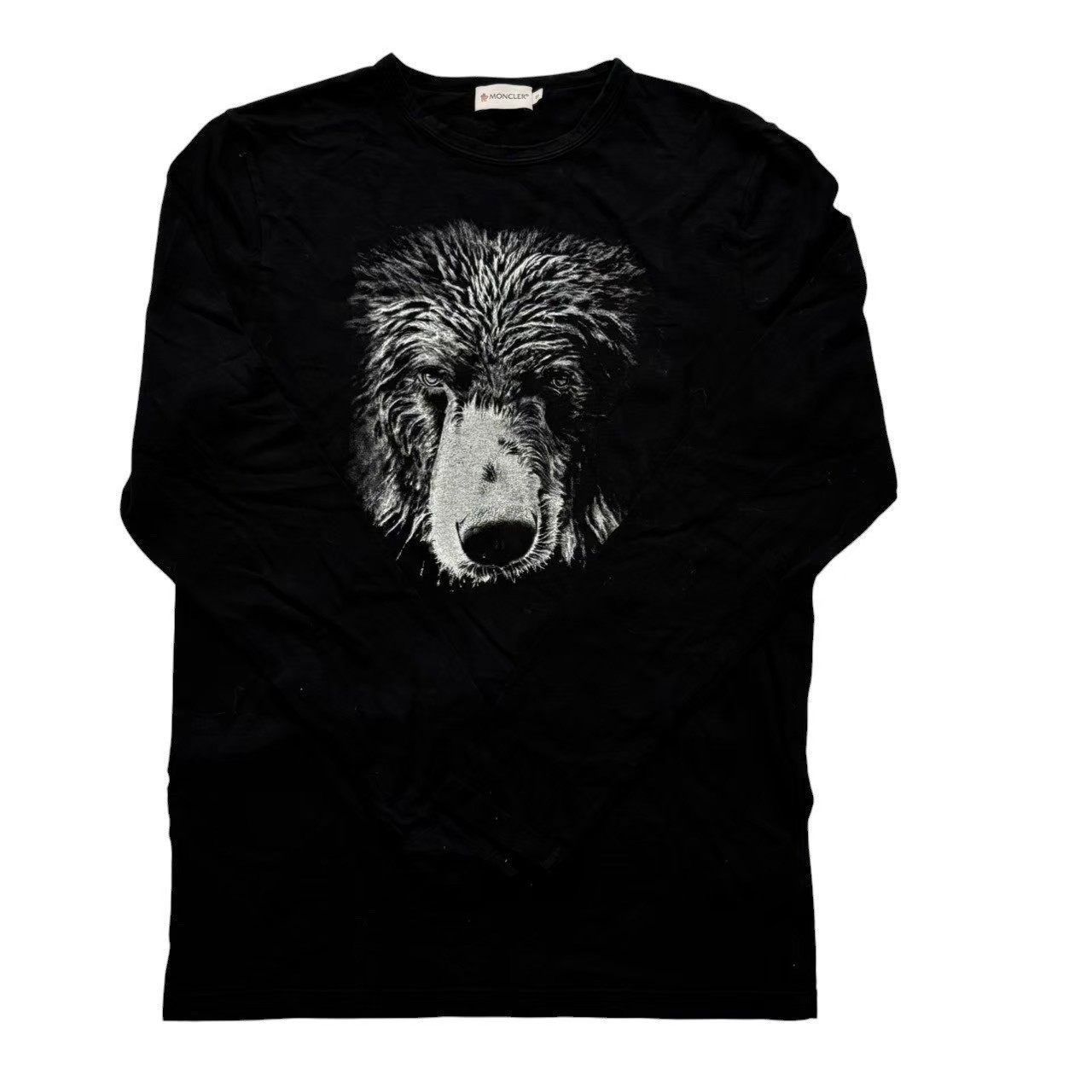 樂天商城 - 「中古」MONCLER モンクレール 長袖Tシャツ 黒 ブラック 420918009450 89109 クマ 熊 ロングTシャツ イタリア メンズ Sサイズ グラフィックプリント クルーネック 春 秋 冬