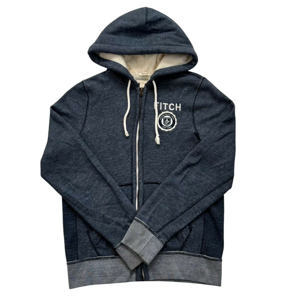 樂天商城 - 「中古」abercrombie & fitch アバクロンビーアンドフィッチ アバクロ ファッション ブランド ジップアップパーカー 青 デニム ロゴ入り メンズ Mサイズ 秋 冬 フード カジュアル