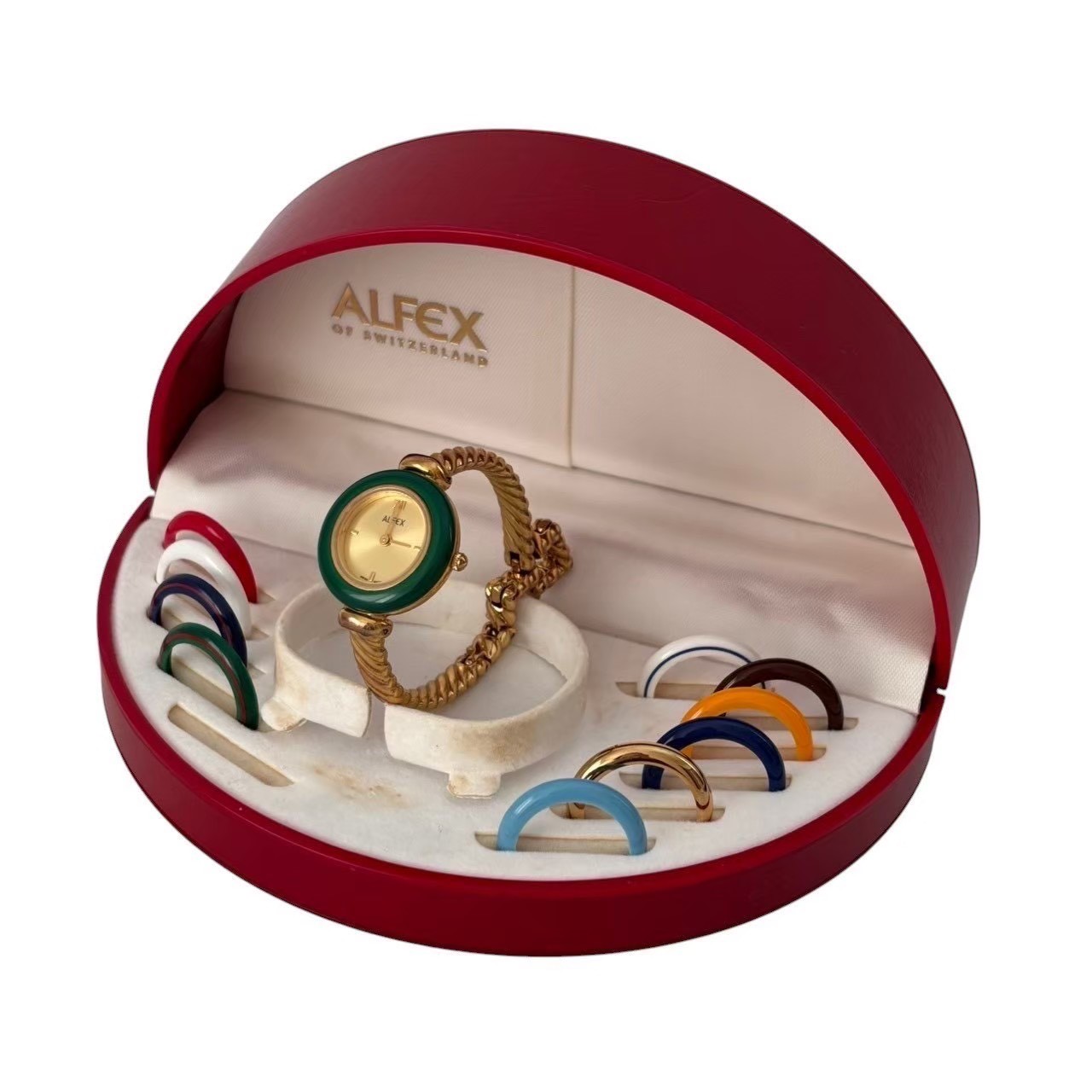樂天商城 - 「中古」ALFEX アルフェックス 腕時計 金 マルチカラー チェンジベゼル 着せ替え 時計 おしゃれ レディース バングルウォッチ カラーバリエーション 豊富 専用ケース スイス製