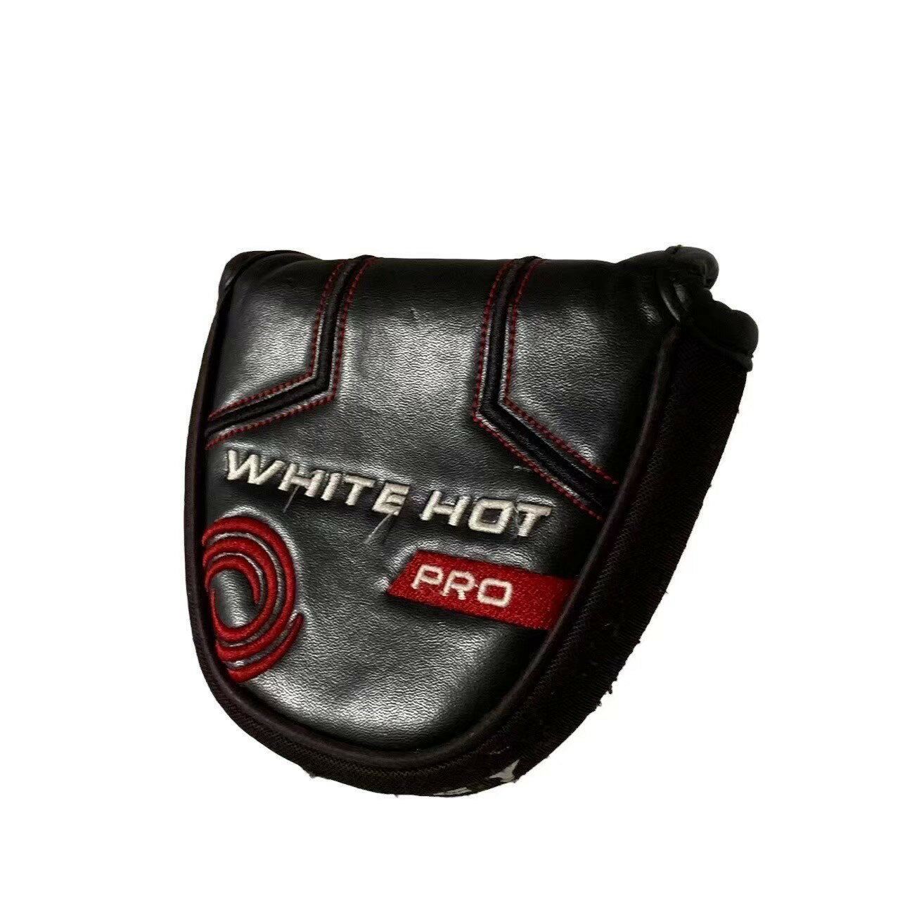 「中古」ODYSSEY オデッセイ WHITE HOT PRO ホワイトホットプロ CALLAWAY キャロウェイ ゴルフ ヘッドカバー パター マレット レザー 刺繍 ブラック ホワイト レッド