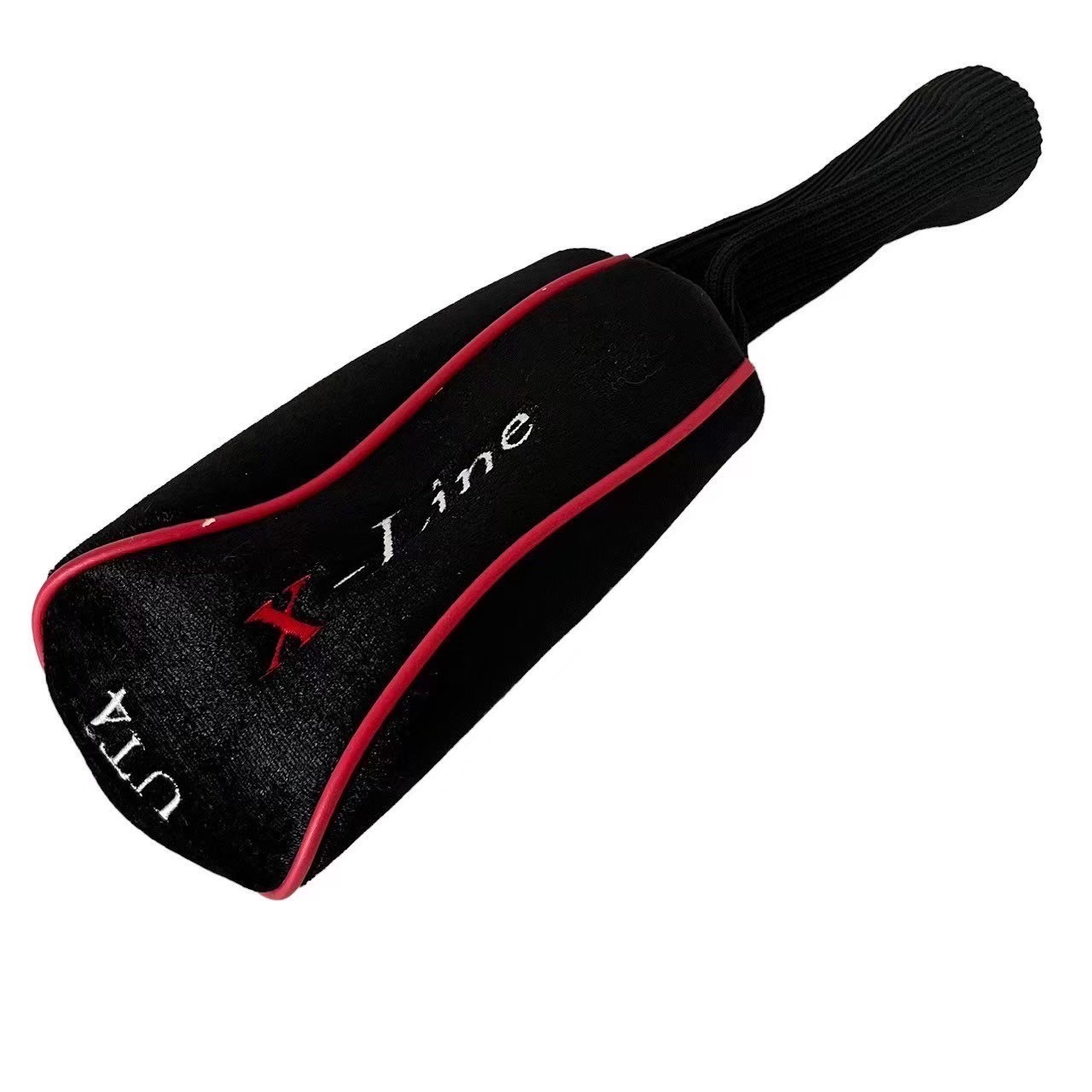 「中古」MacGregor マグレガー X-line エックスライン ゴルフ ユーティリティ4 UT4 ヘッドカバー スポーツ 趣味 ブラック 黒 ベアロ レッド 赤 パイピング 刺繍 ニット 傷防止