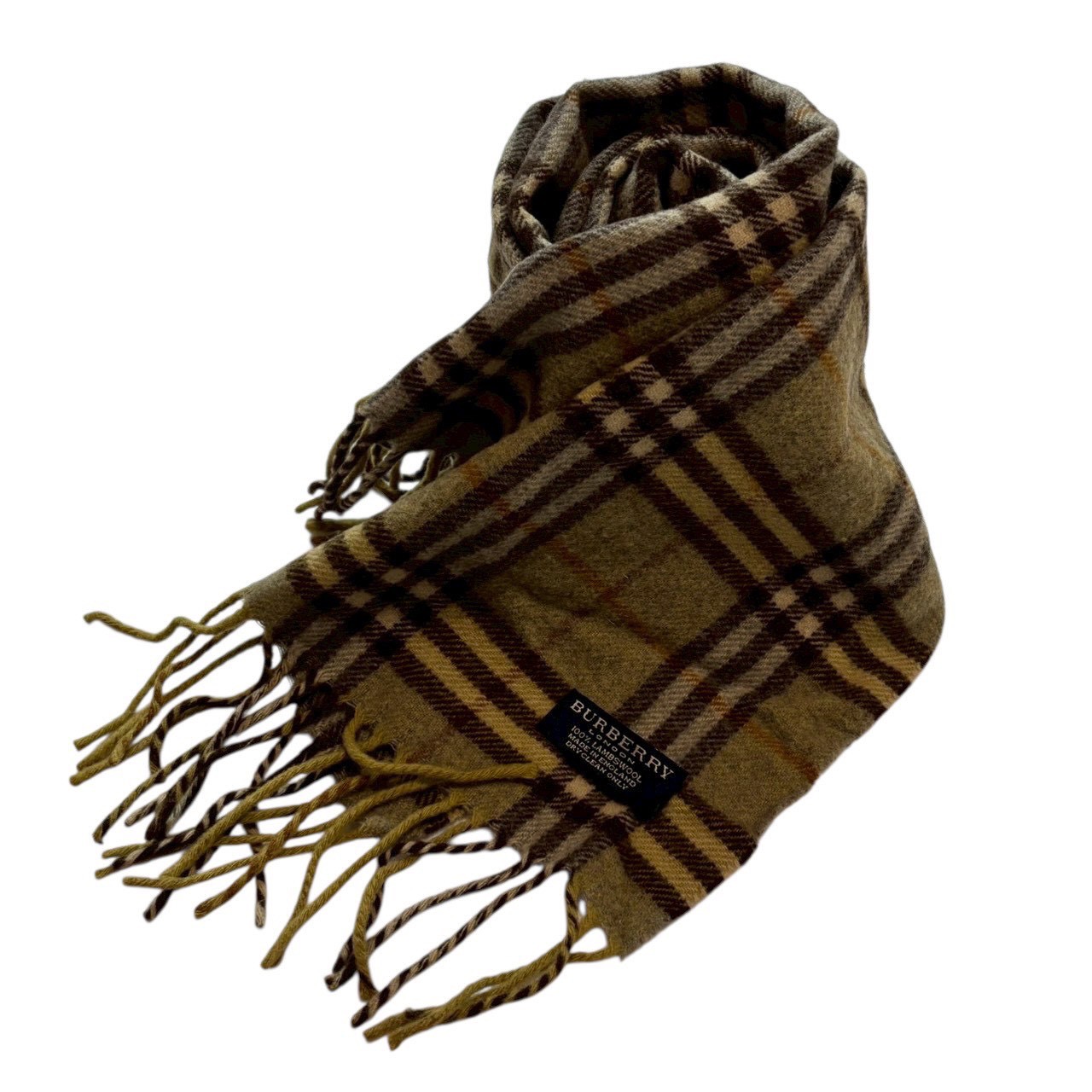 ［中古］BURBERRY LONDON バーバリーロンドン マフラー チェック柄 ウール グリーン ブラウン オレンジ …