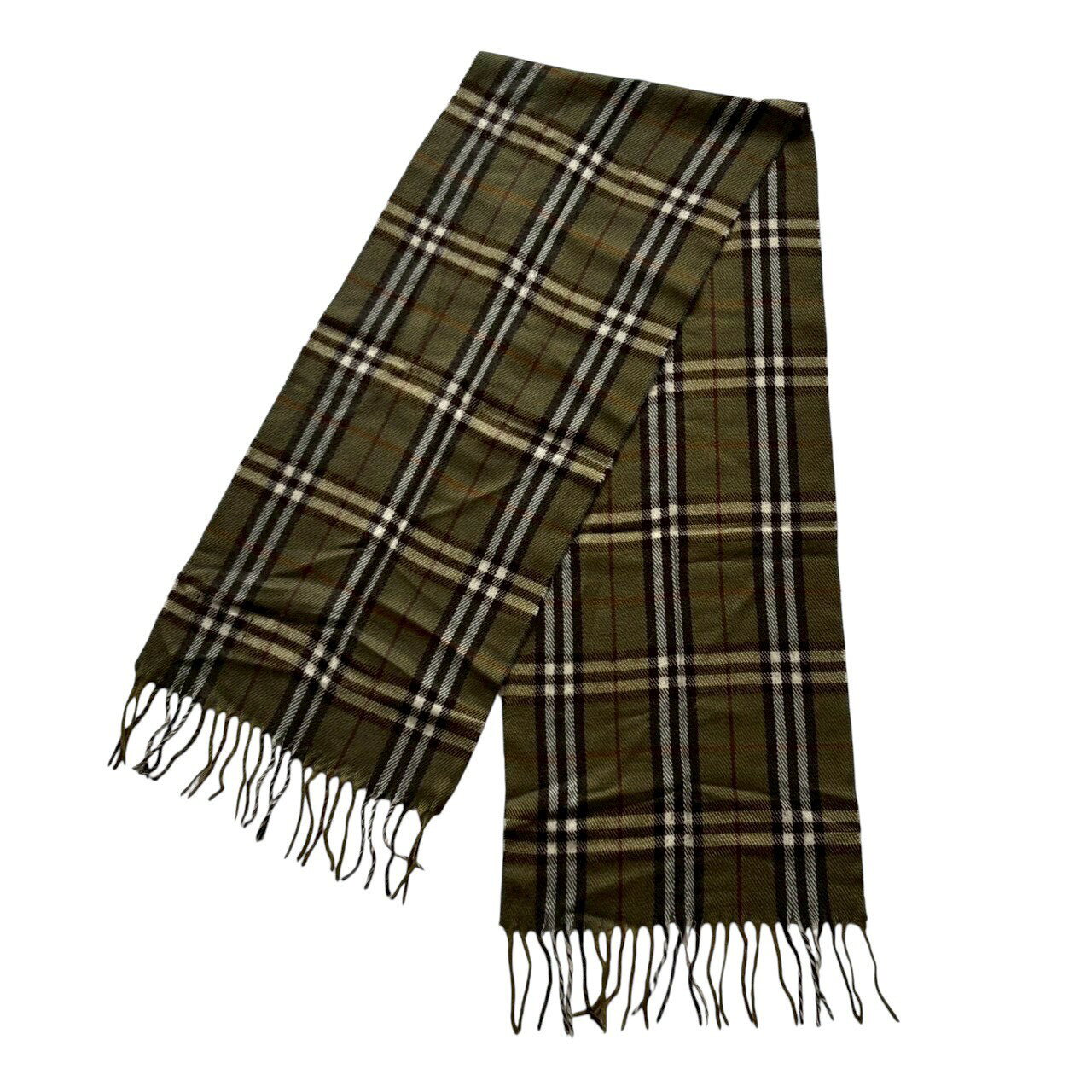 総合ブランドリユースClimbの［中古］BURBERRY LONDON バーバリーロンドン カシミヤ100% チェック柄 マフラー グリーン ブラウン ホワイト フリンジ ノバチェック ストール メンズ レディース ユニセックス 防寒 秋冬 英国定番｜アングル3