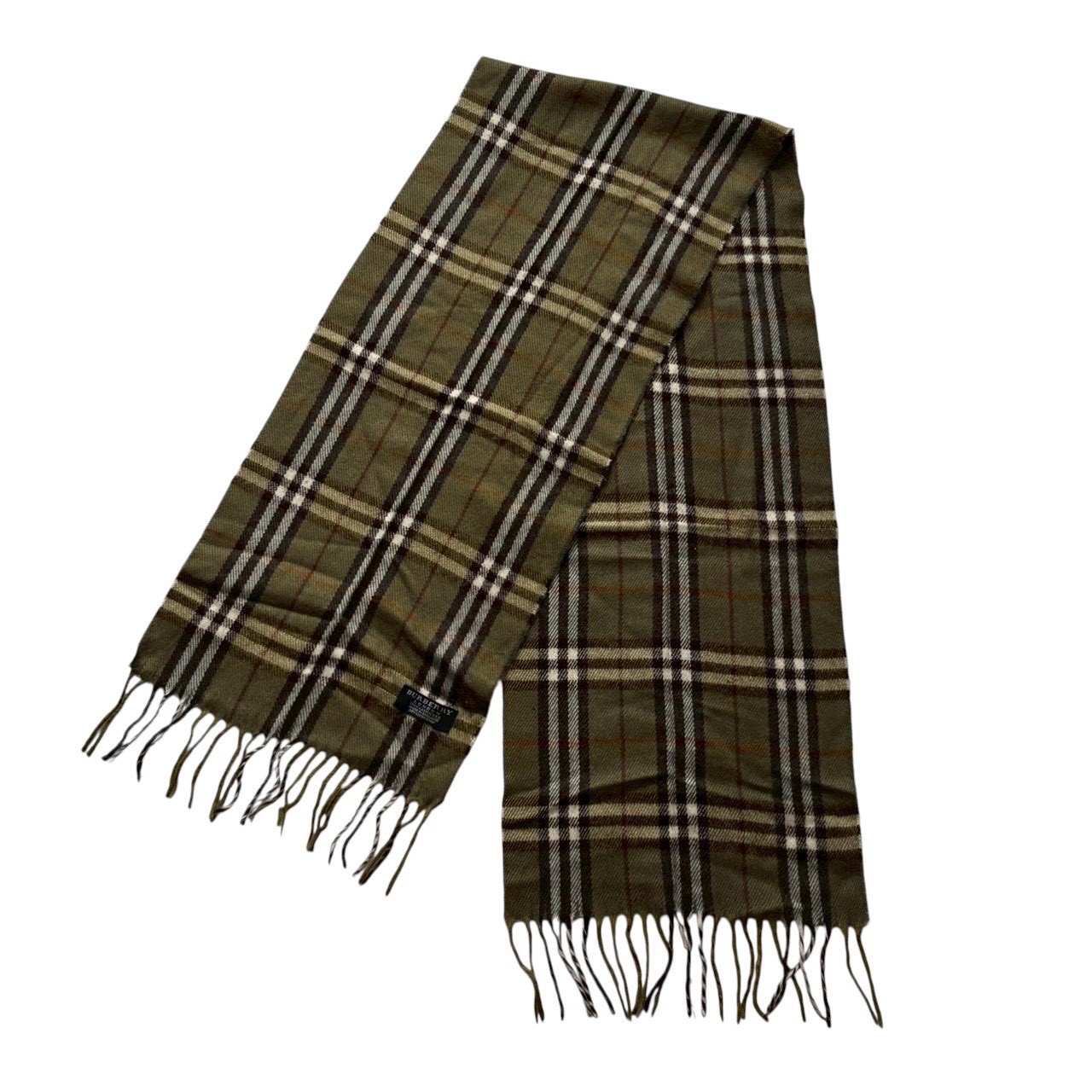 総合ブランドリユースClimbの［中古］BURBERRY LONDON バーバリーロンドン カシミヤ100% チェック柄 マフラー グリーン ブラウン ホワイト フリンジ ノバチェック ストール メンズ レディース ユニセックス 防寒 秋冬 英国定番｜アングル2