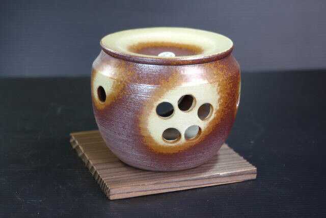 灰釉茶香炉K24−1 YSJ [万古焼/萬古焼/日本製/陶磁器/和風/アロマ/茶葉/ブラウン]