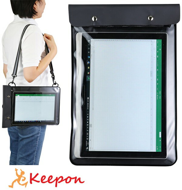 雨や水はねからタブレットを守る防水バッグ！ 対応タブレットサイズ12インチまで！ ハンドストラップポケット、カメラ窓付！ ※タブレットは付属しておりません。 ※防水(IPX5)とは防水性能の等級で、内径6.3mmの注水ノズルを使用し、約3m...
