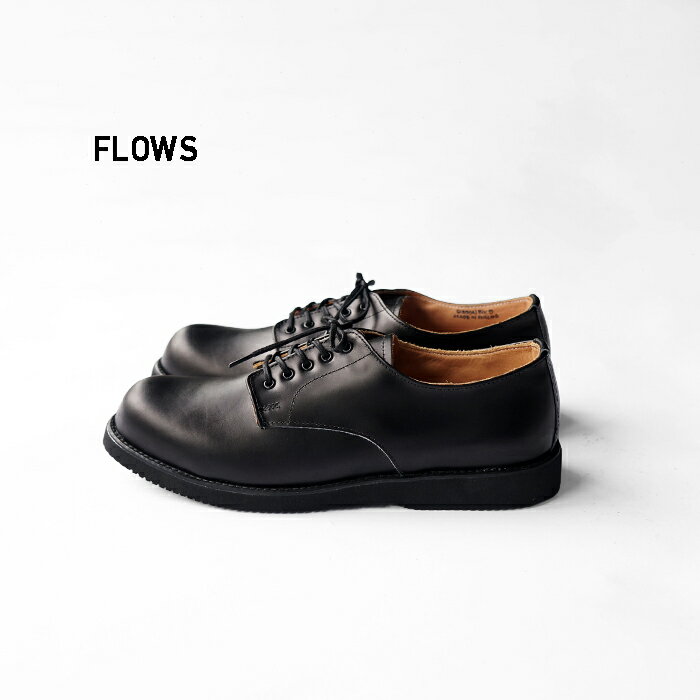 FLOWS フローズ GIBSON - CALF LEATHER ギブソン カーフレザー ダービーシューズ レザーシューズ 革靴 プレーントゥ 外羽根 メンズ シンプル おしゃれ ブランド ビブラム フレックスソール グッドイヤーウェルト ポストマンシューズ ブラック