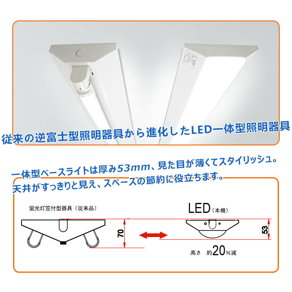 三年保証 ledベースライト 器具一体型 天井直付け 逆富士型 led蛍光灯 40W形 一体型LEDベースライト シーリング 天井照明 キッチン 照明 led 蛍光灯 40w 直管蛍光灯 天井用 LED照明器具 ベース照明 fl40 flr40 fhf32 40W 2灯相当 電源内蔵型 led 消費電力50W 送料無料