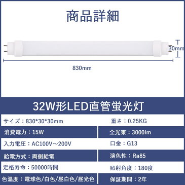 led蛍光灯 32形 直管83cm 15W消費電力 高輝度 G13回転式口金 直管蛍光灯 省エネ LEDライト 工事不要 FLグロー式 FHFインバーター式 FLRラビット式 広角照射180度 直管型LEDランプ 天井 屋内照明 色選択 長寿命 節電 LEDベースライト 色選択 送料無料 二年保証(100本セット)