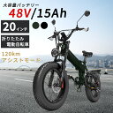 【2025新登場】20インチ フル電動自転車 アクセル付き 電動自転車 20インチ eバイク 極太 20*4.0電気自転車 1000W 長距離通勤自転車 折りた...