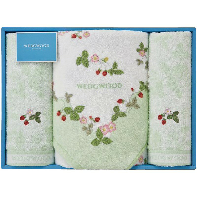 【19日20時から★全品P5倍】タオル ギフト ウェッジウッド ワイルドストロベリー バスタオル&フェイスタオル2P グリーン TT84505656G｜送料無料 結婚内祝い 出産内祝い お祝い お礼 お返し 引き出物 ご挨拶 快気祝い 香典返し 記念日 誕生日 父の日 2025