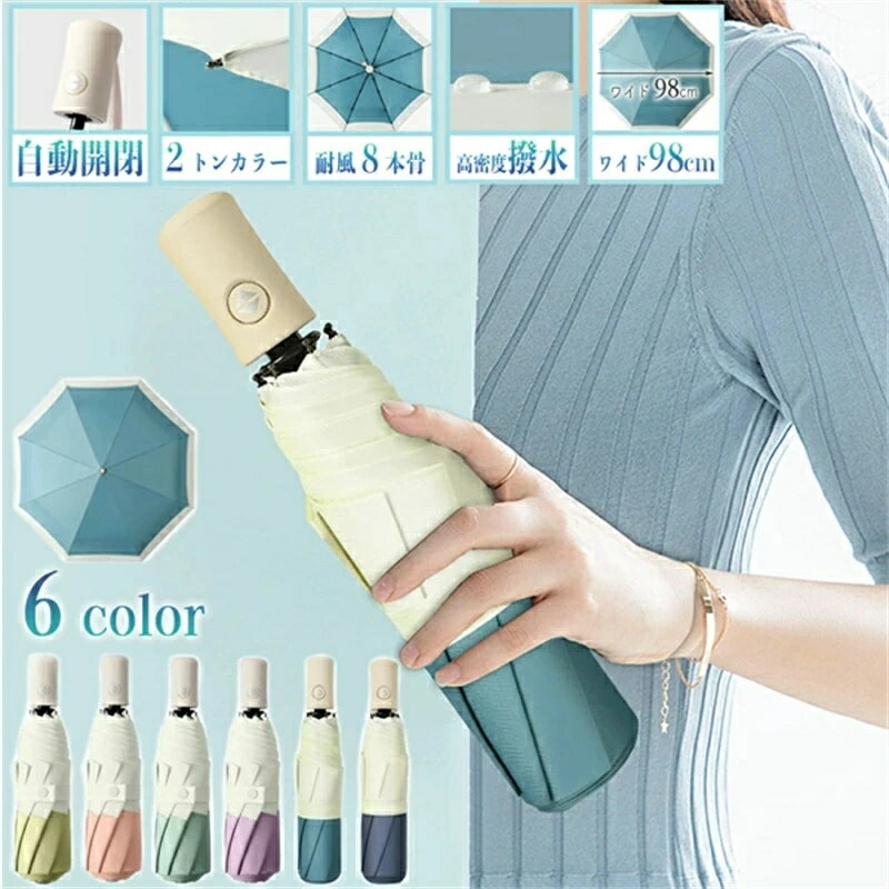 折りたたみ傘 晴雨兼用 日傘 軽量 自動開閉 UVカット 2トンカラー 傘 かさ 雨具 シンプル 無地 レディース 遮光 おしゃれ かわいい 軽量