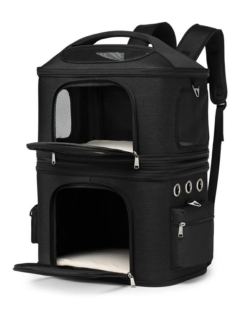 猫 2匹 リュック 分離可 キャリー 2層 ペット キャリーバッグ 小型犬 ソフトクレート 折りたたみ可 マット付き 2way 通院用 ペットキャリー リュック...