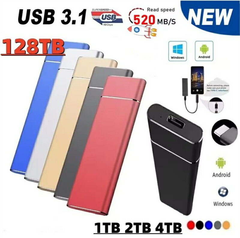 SSD 1TB 外付 ポータブルSSD 外付けハードディス USB-A/USB-C両対応 500GB 超薄型ポータブル ハードディスク 2TB USB3.1 Type-C 対応 スマホ互換可 耐衝撃