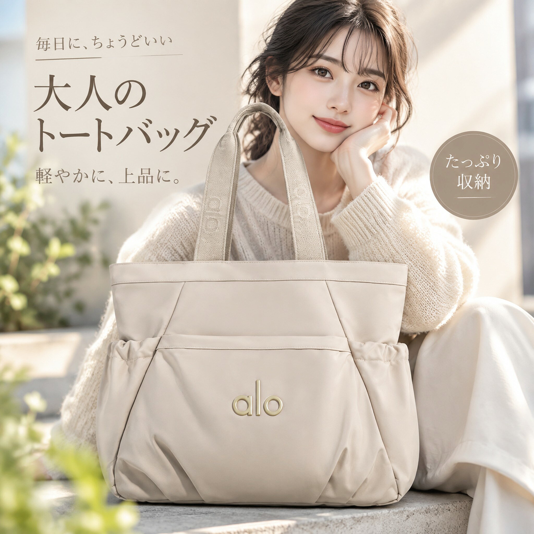 alo Yoga トートバッグ レディース 大容量 軽量 0.58kg 通勤 通学 2WAY ショルダー 手提げ Alo風 ロゴ おしゃれ 上品 6色展開 ピンク 織物 マチ付き 40cm