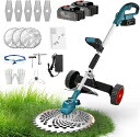 電動草刈り機 草払機 充電式 アップグレード版ブラシレスモーター草刈機 刈払機 21V 大容量バッテリー2個付き 多機能草刈り機 使い方は枝切り 芝生 野原 雑草 植物などに対応 伸縮式 角度調整可能 草刈機には取り外し可能な車輪 直径2300mmの円形