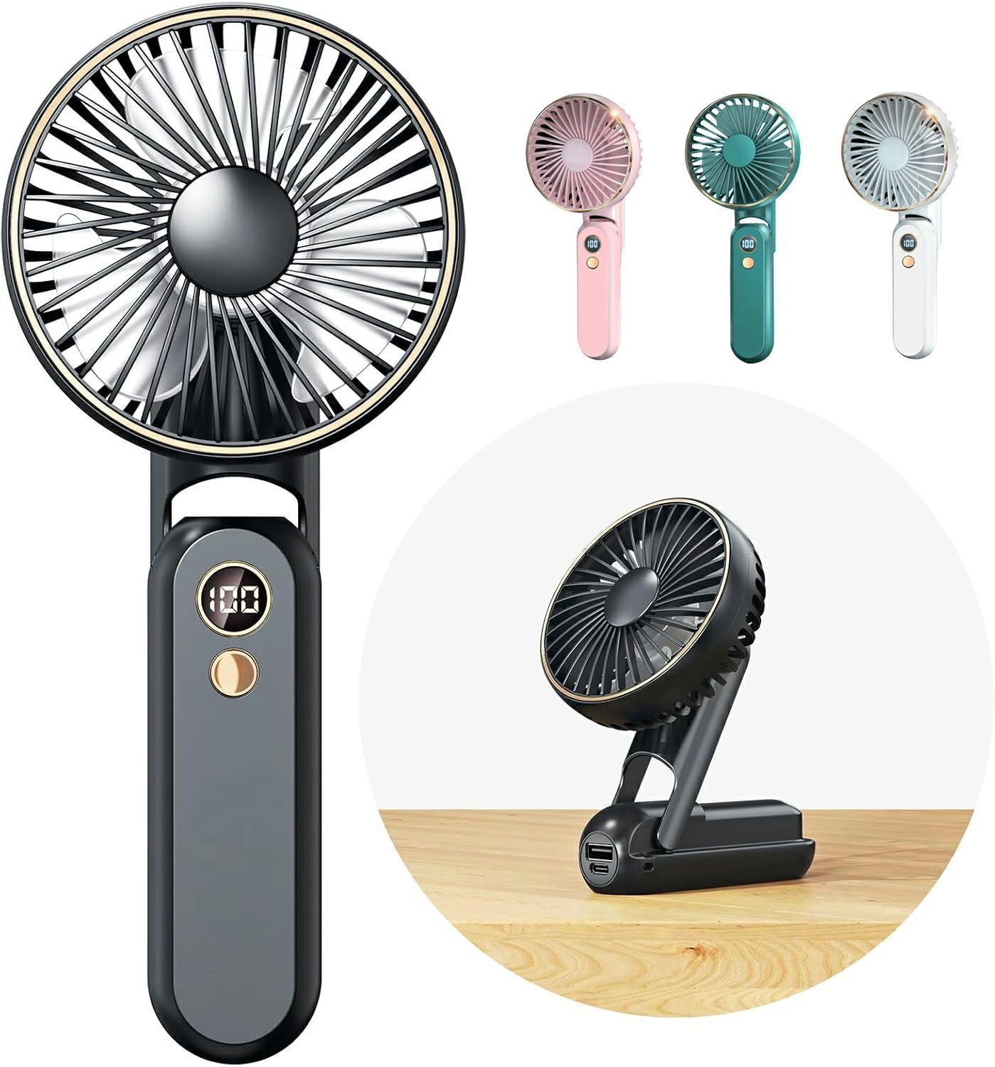 ＼夏の新作★猛暑対策★／手持ち扇風機 ハンディ扇風機 卓上扇風機 20dB静音 携帯扇風機 3000mAhバッテリー内蔵 24時間連続使用 5段階風量調節 Type-C充電式 折り畳み式 卓上 ミニ 強風 小型 熱中症対策 コンパクト 軽量