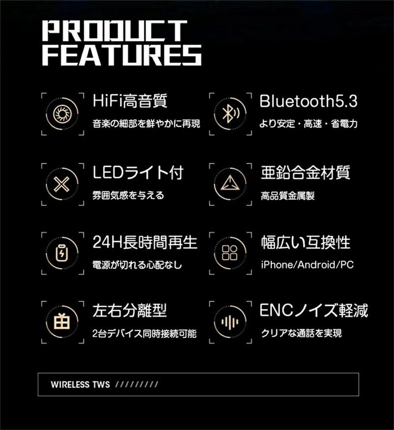 Bluetooth 5.3 ワイヤレス イヤホン ENCノイズキャンセリング OWS Hi-Fi高音質 8時間連続再生 低遅延 マイク付き ハンズフリー通話 自動ペアリング 両耳 片耳 左右分離型 自動接続 軽量 防水 ヘッドフォン 在宅勤務用 Siri対応 iPhone &Android