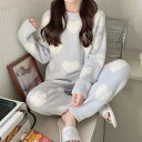 スーパーセール ルームウェア パジャマ レディース モコモコ 長袖 冬 上下セット かわいい 暖かい 長ズボン 部屋着 外出 大人 ふわふわ パーカー ロングパ...