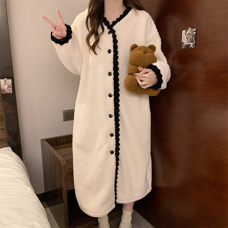 パジャマ レディース ルームウェア ルームワンピース ルームウェア ワンピース 前開き 切り替え もこもこ パジャマ裏起毛 部屋着 寝間着 秋 冬 もこもこ 防...