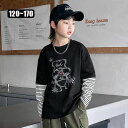 Tシャツ 子供服 キッズ トレーナー 重ね着風 男の子 Tシャツ ボーダー柄 ベビー服 ボーイズ キッズ ジュニア トップス120 130 140 150 160 170 cm カジュアル 春秋 春服 秋服 かっこいい 重ね着風 毛玉起きにくい(4)