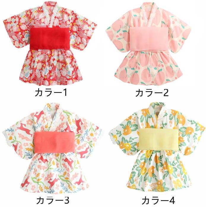 即納 女の子 浴衣ドレスセット 子供 2点セット(浴衣ドレス＋帯) 浴衣セット キッズ...