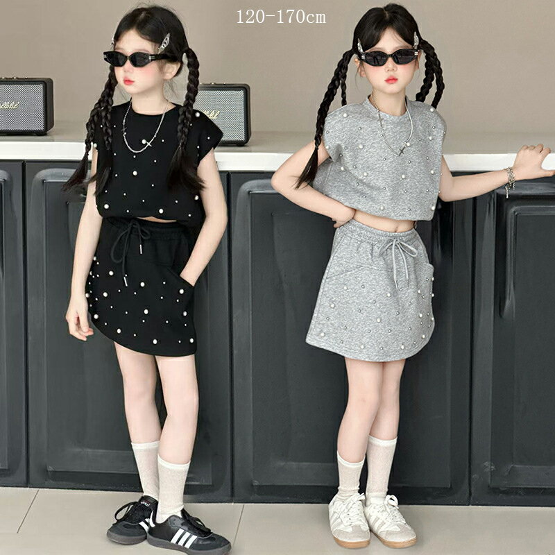 乐天商城 - 韓国子供服 女の子 夏服 セットアップ 上下セット Tシャツ + スカート セット 2点セット 七五三 子供セット キッズ セットアップ 上下セット ダンス おしゃれ カジュアル スカートセッ 通園 旅行 通学 120 130 140 150cm 160cm 170cm
