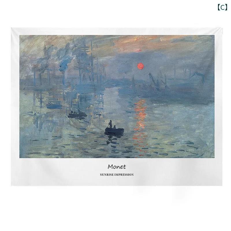 タペストリー 壁掛け レディース 北欧風 モネ 油絵風 星空 アート インテリア リビング 寝室 客間 おしゃれ 模様替え 壁飾り 幅200cm 幅150cm 幅100cm [3]