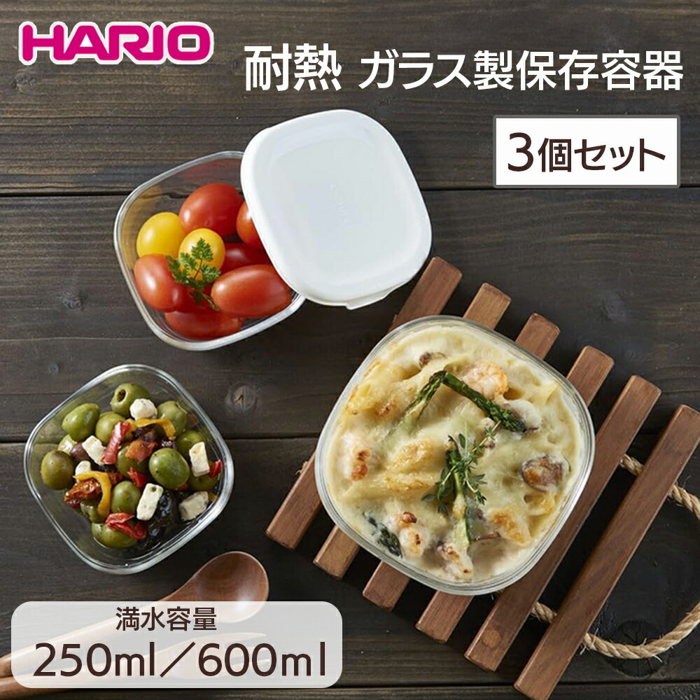 【マラソン期間クーポン配布中】HARIO 耐熱ガラス製保存容器3個セット キッチン用品 ガラス容器 保存容器 耐熱容器 電子レンジOK オーブンOK 食洗機対応