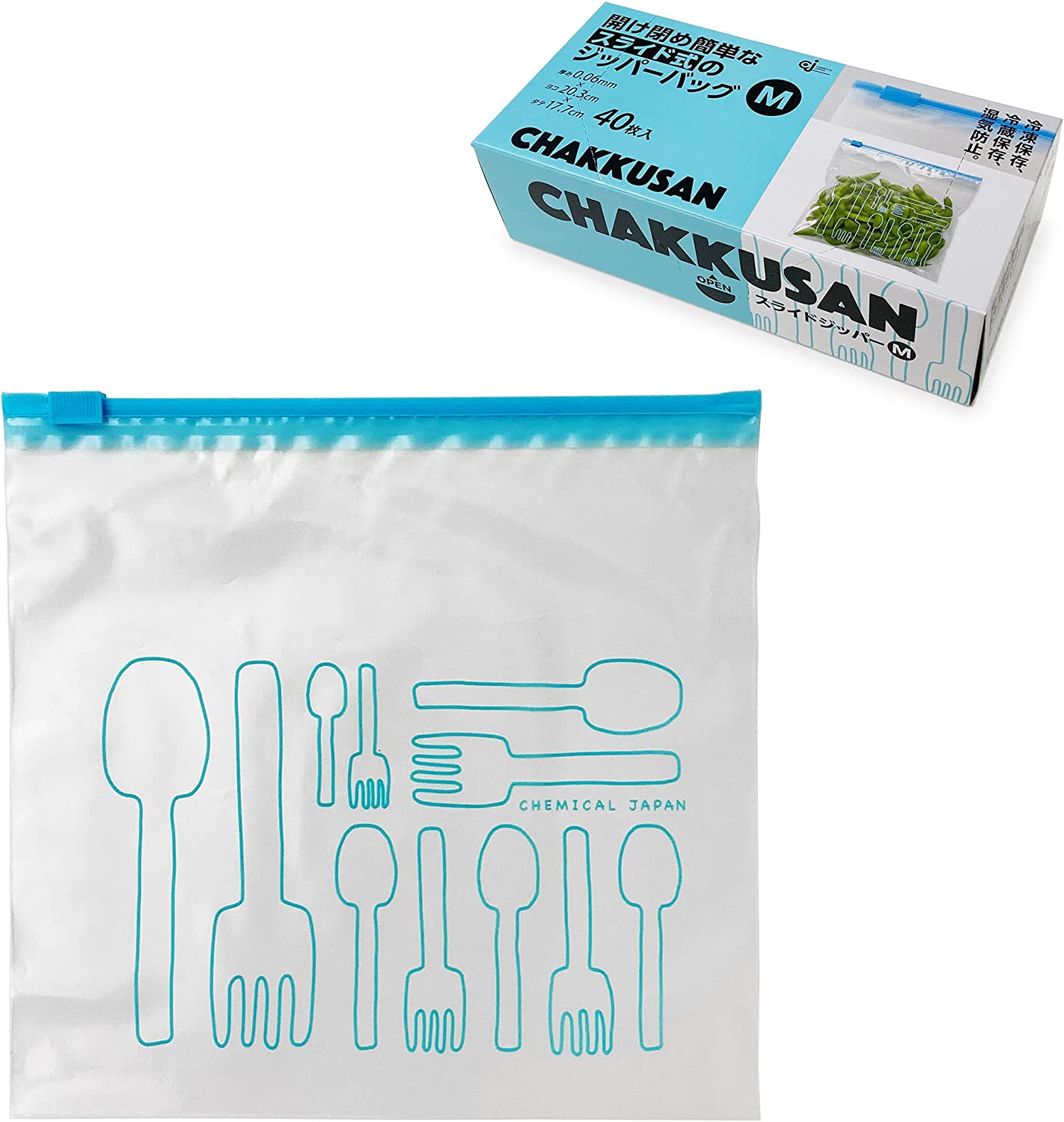 ケミカルジャパン柄入り スライドジッパーM 40枚 4991437402245 ジッパー袋 ジッパーバッグ 保存袋 冷凍保存 湿気防止のサムネイル