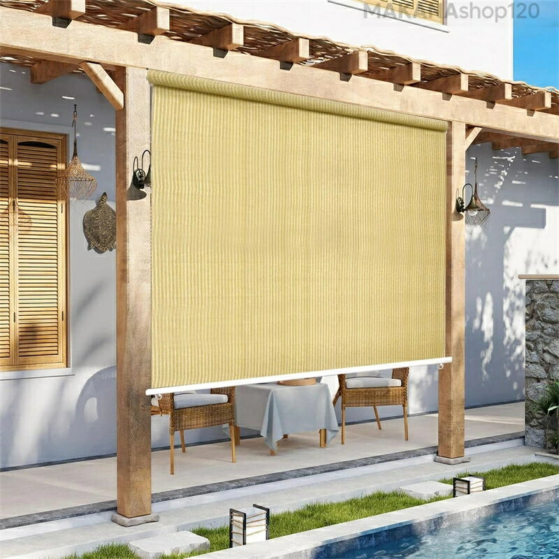 乐天商城 - 【楽天スーパーSALE！一週間限定10％OFF！】突っ張り目隠しサンシェード オーニングシェード 日除けシェード 手動格納式 高さ調節可能 巻き上げ式縦型シェード UVカット防水 通気性 断熱 遮光 耐久性 目隠し機能付き シェード 窓 庭用 ベランダ廊下 サンシェード屋外キ